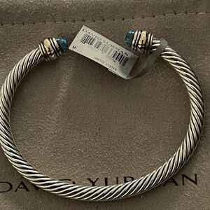 David Yurman Silver Cable Bracelet with Blue Topaz